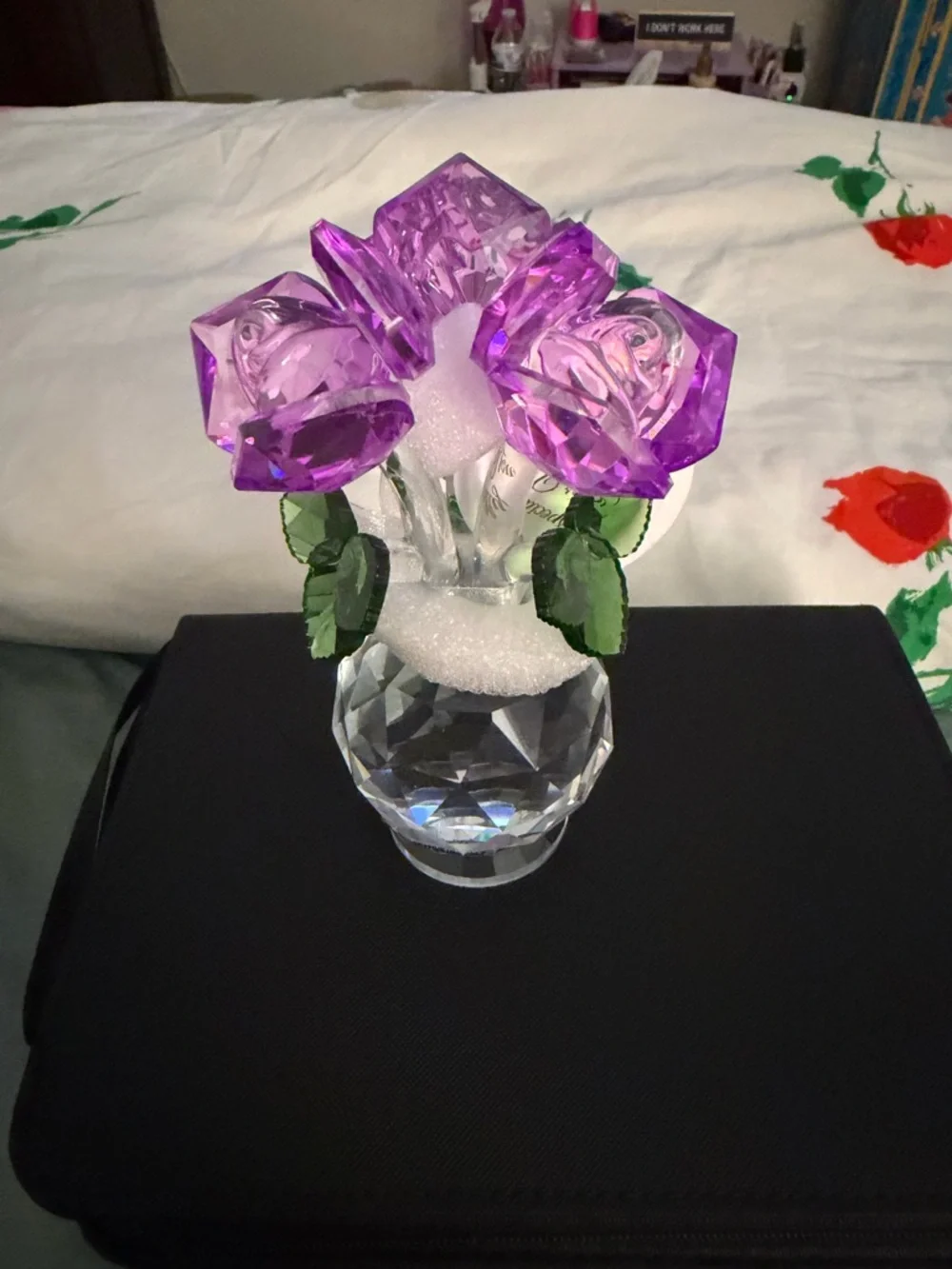Crystal Purple Rose Bouquet Figurine